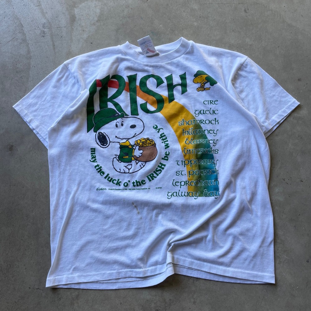 Vintage Artex Peanuts Snoopy Irish St Patricks Day T-Shirt Made in USA Large